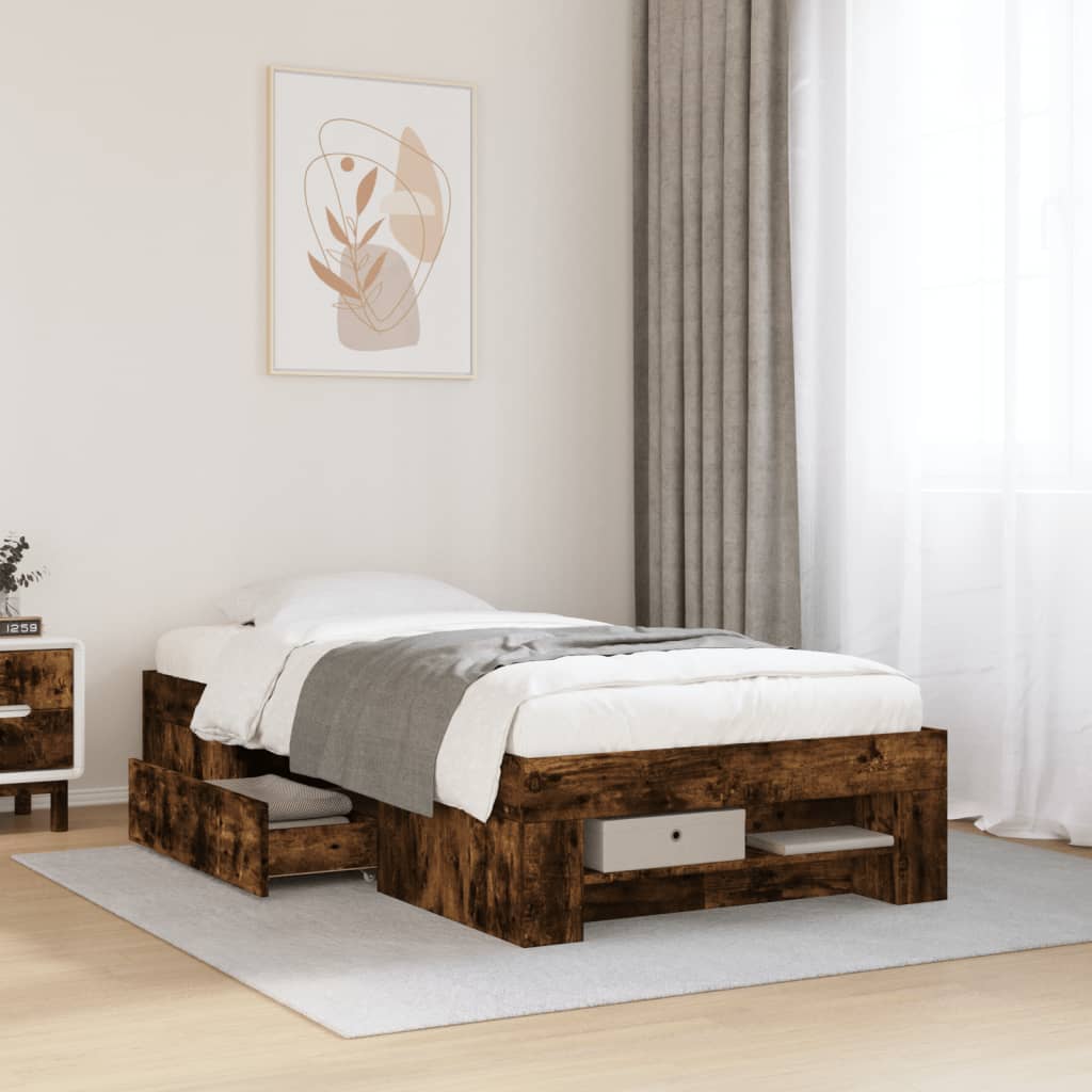 vidaXL Bed Frame without Mattress Smoked Oak 90x200 cm Engineered Wood