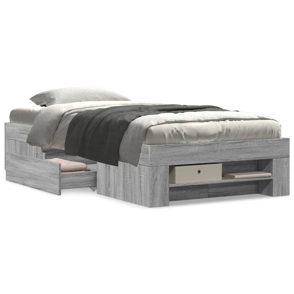 vidaXL Bed Frame without Mattress Grey Sonoma 90x200 cm Engineered Wood