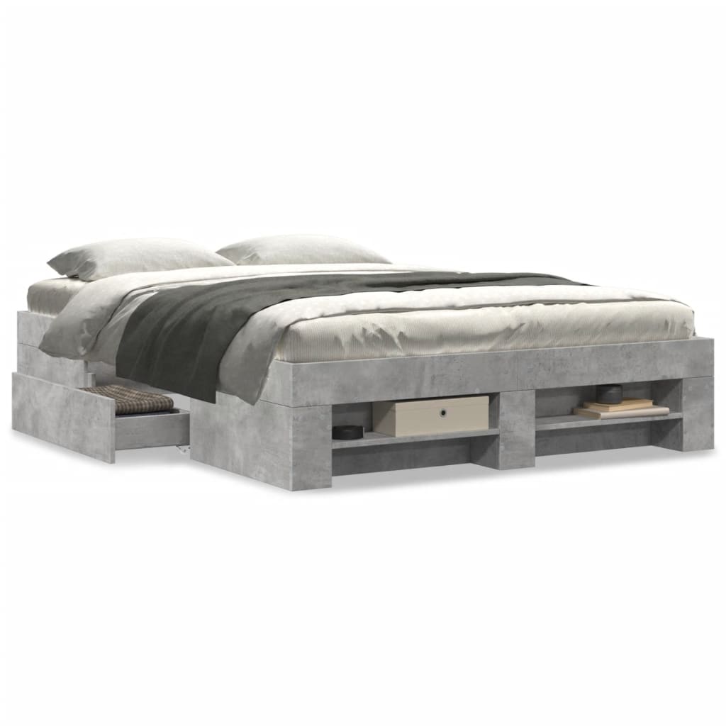 vidaXL Bed Frame without Mattress Concrete Grey 140x190cm Engineered Wood