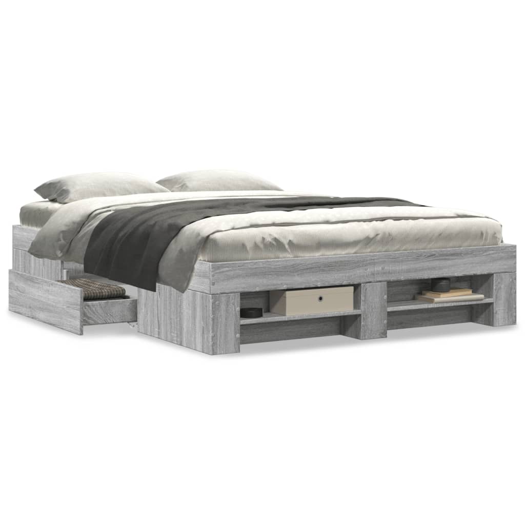 vidaXL Bed Frame without Mattress Grey Sonoma 140x190 cm Engineered Wood