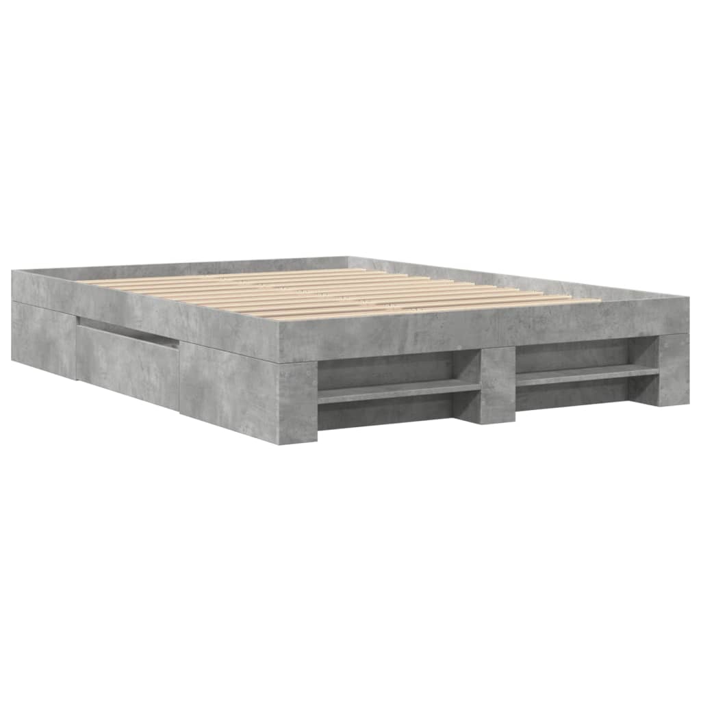 vidaXL Bed Frame without Mattress Concrete Grey 135x190cm Engineered Wood