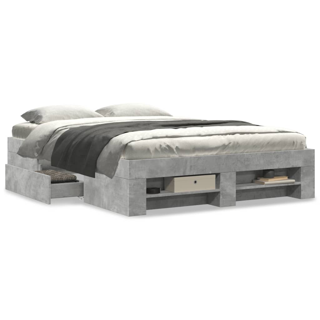 vidaXL Bed Frame without Mattress Concrete Grey 135x190cm Engineered Wood