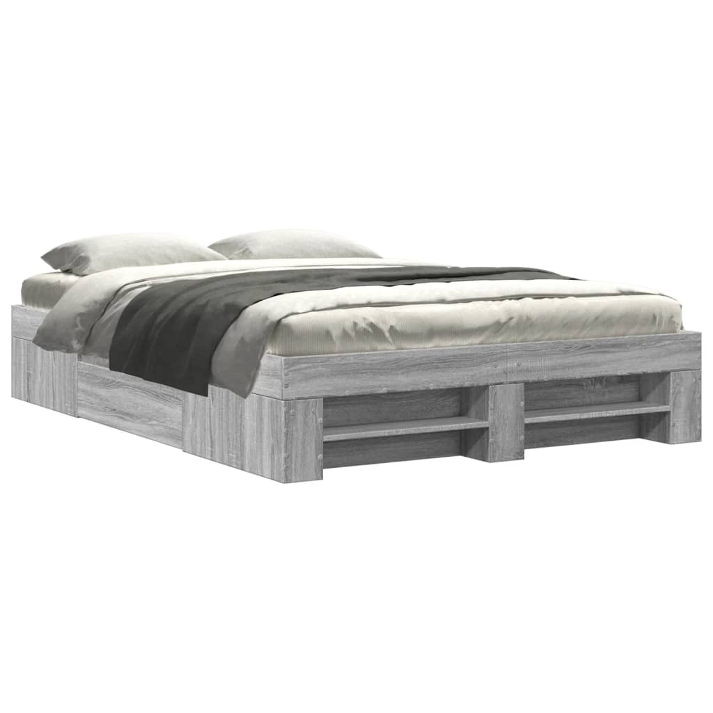 vidaXL Bed Frame without Mattress Grey Sonoma 135x190 cm Double Engineered Wood