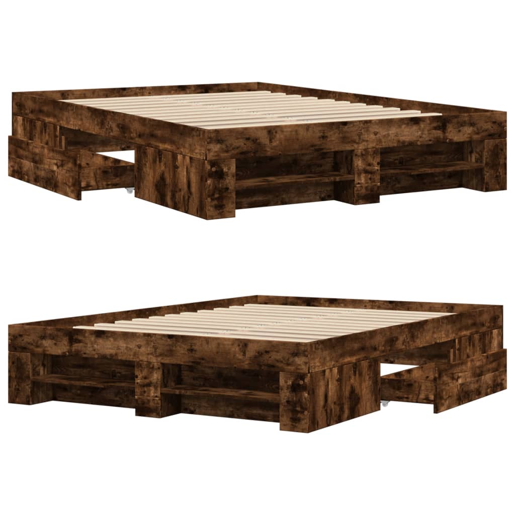 vidaXL Bed Frame without Mattress Smoked Oak 120x190 cm Small Double Engineered Wood