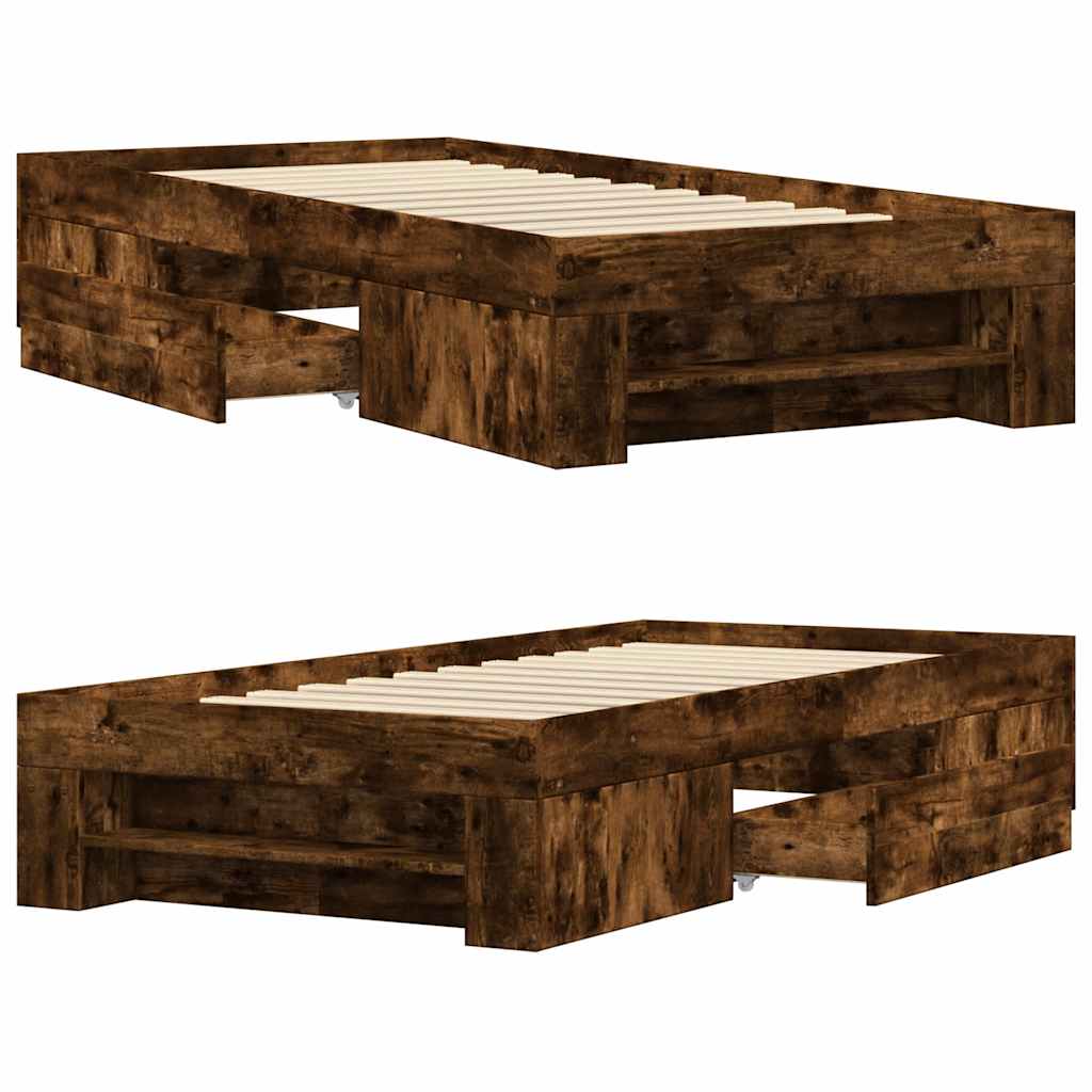 vidaXL Bed Frame without Mattress Smoked Oak 90x190 cm Single Engineered Wood