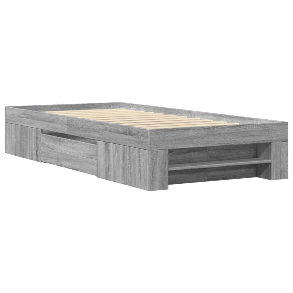 vidaXL Bed Frame without Mattress Grey Sonoma 90x190 cm Single Engineered Wood