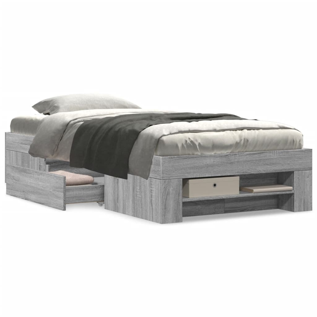vidaXL Bed Frame without Mattress Grey Sonoma 90x190 cm Single Engineered Wood