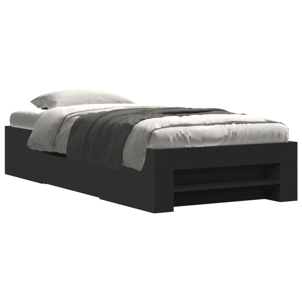 vidaXL Bed Frame without Mattress Black 75x190 cm Small Single Engineered Wood