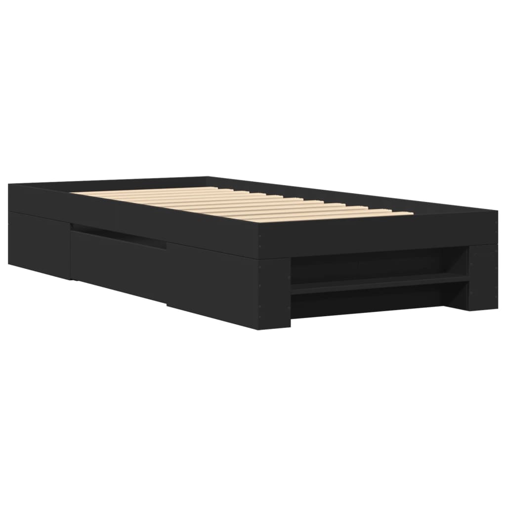 vidaXL Bed Frame without Mattress Black 75x190 cm Small Single Engineered Wood