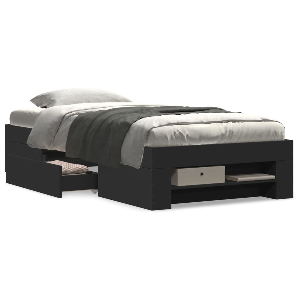 vidaXL Bed Frame without Mattress Black 75x190 cm Small Single Engineered Wood