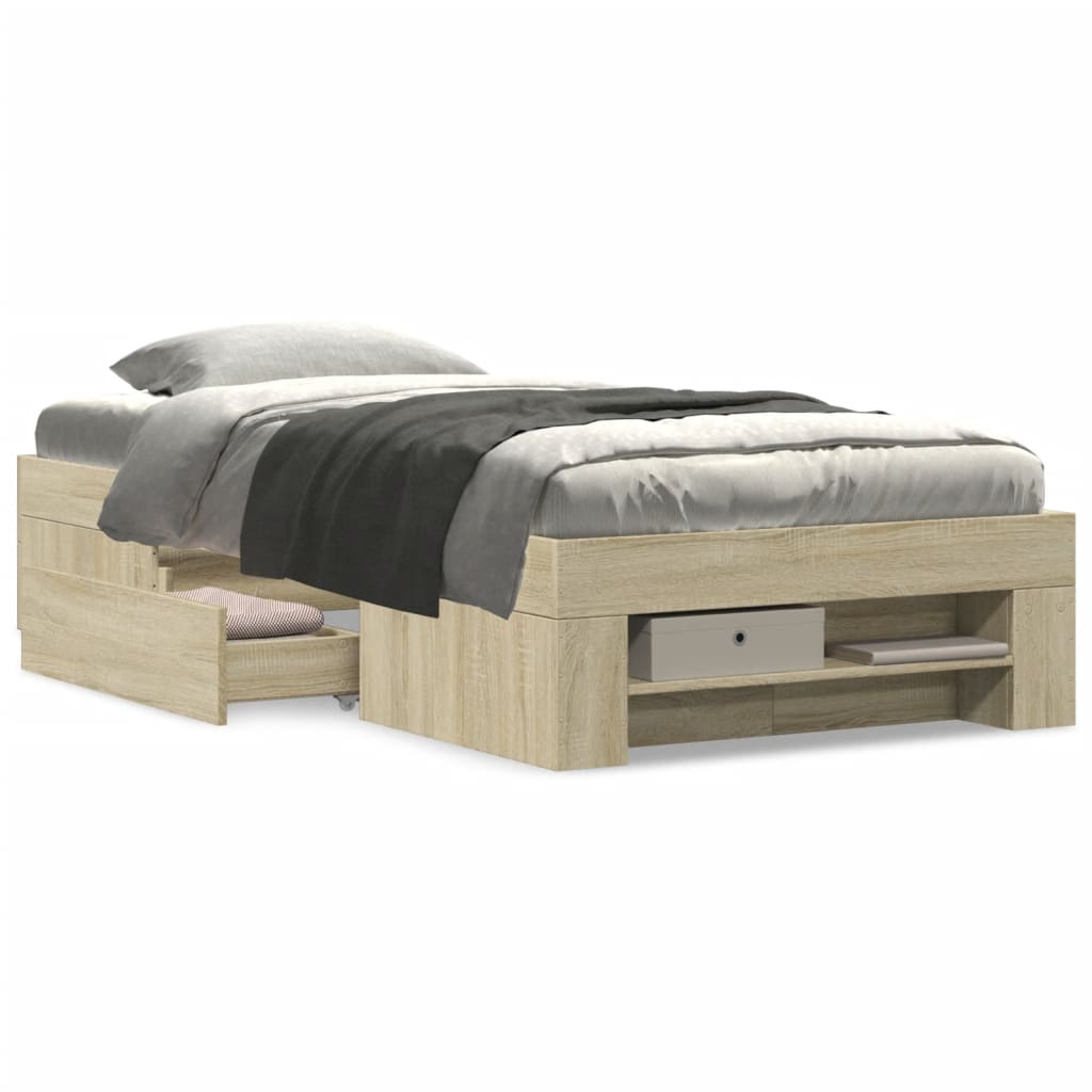 vidaXL Bed Frame without Mattress Sonoma Oak 75x190 cm Small Single Engineered Wood