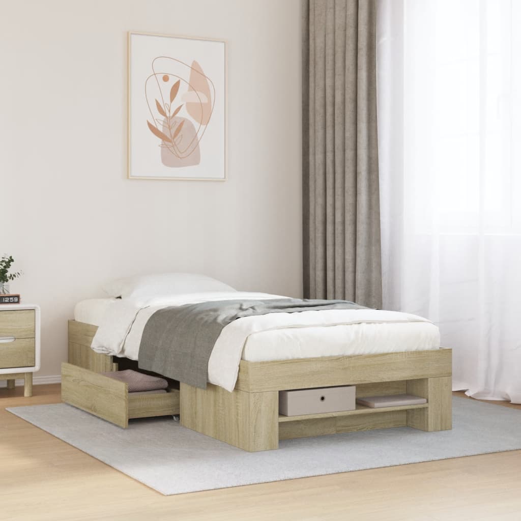 vidaXL Bed Frame without Mattress Sonoma Oak 75x190 cm Small Single Engineered Wood
