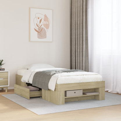 vidaXL Bed Frame without Mattress Sonoma Oak 75x190 cm Small Single Engineered Wood