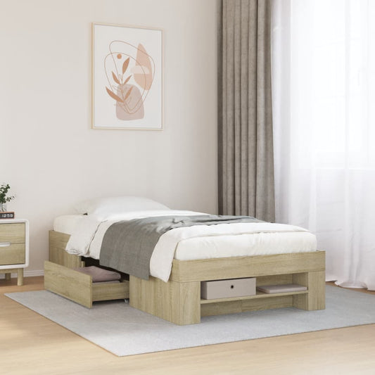 vidaXL Bed Frame without Mattress Sonoma Oak 75x190 cm Small Single Engineered Wood