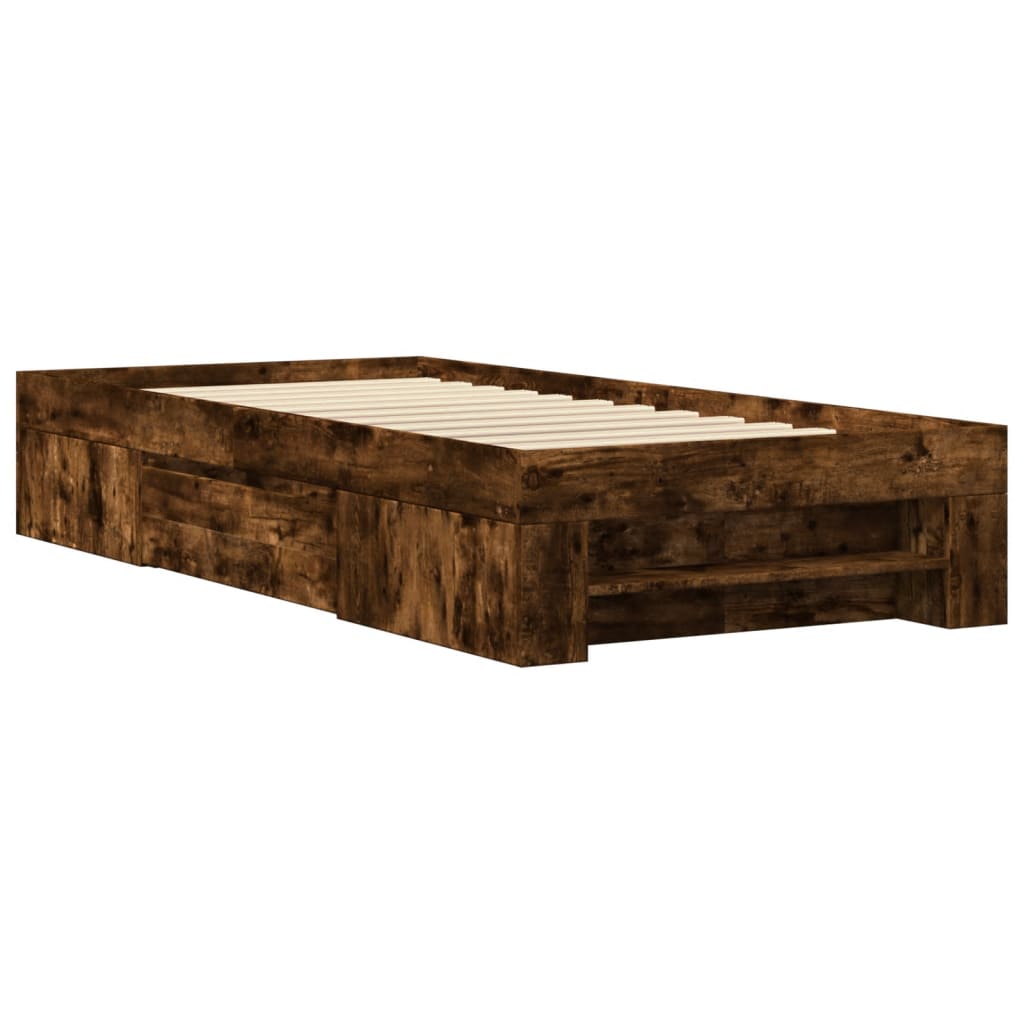 vidaXL Bed Frame without Mattress Smoked Oak 75x190 cm Small Single Engineered Wood
