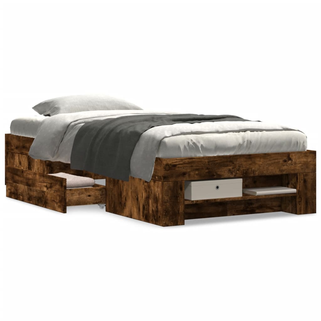 vidaXL Bed Frame without Mattress Smoked Oak 75x190 cm Small Single Engineered Wood