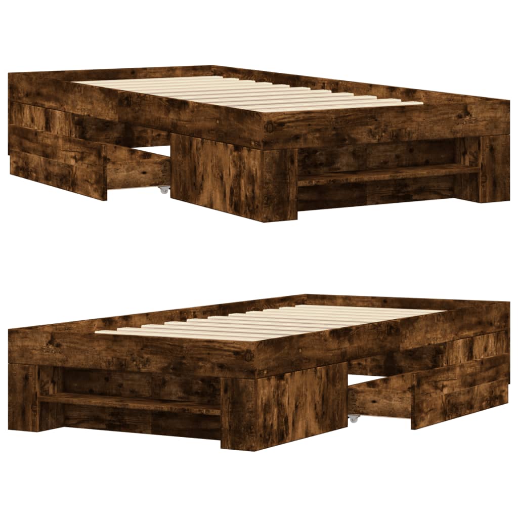 vidaXL Bed Frame without Mattress Smoked Oak 75x190 cm Small Single Engineered Wood