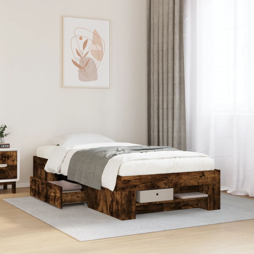 vidaXL Bed Frame without Mattress Smoked Oak 75x190 cm Small Single Engineered Wood