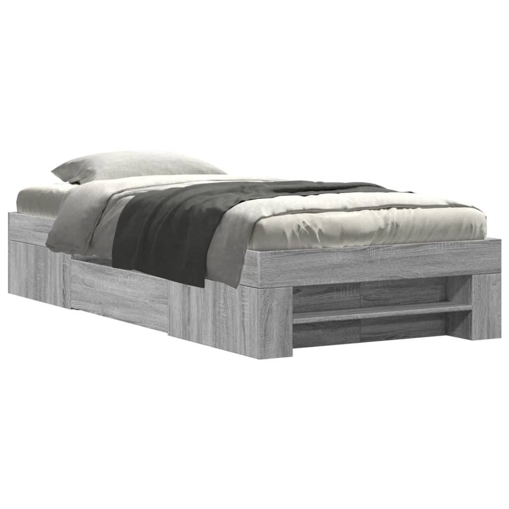 vidaXL Bed Frame without Mattress Grey Sonoma 75x190 cm Small Single Engineered Wood