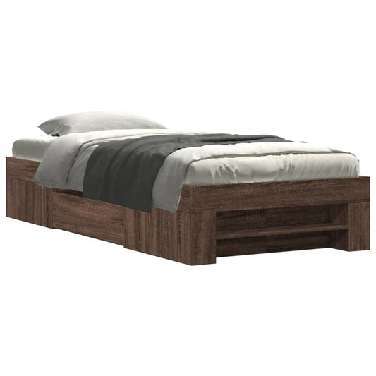 vidaXL Bed Frame without Mattress Brown Oak 75x190 cm Small Single Engineered Wood