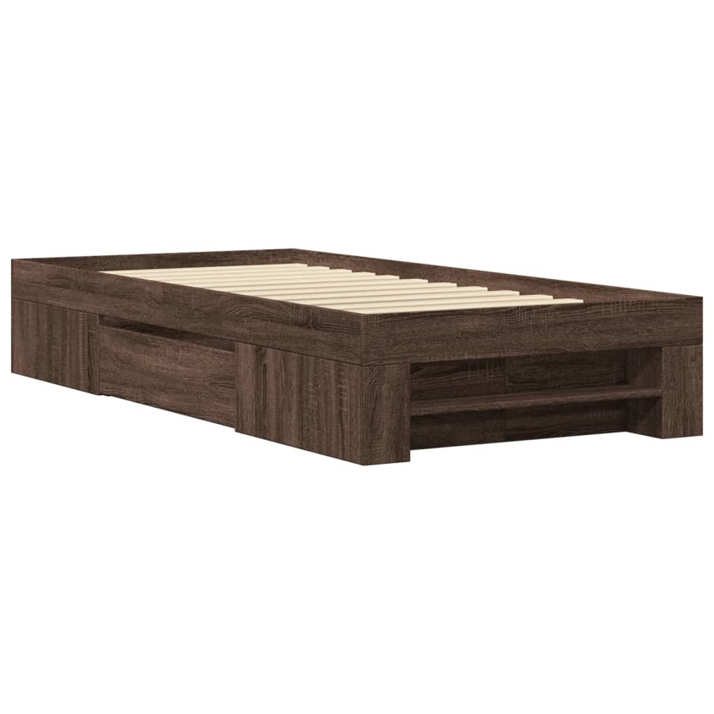 vidaXL Bed Frame without Mattress Brown Oak 75x190 cm Small Single Engineered Wood