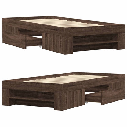 vidaXL Bed Frame without Mattress Brown Oak 75x190 cm Small Single Engineered Wood
