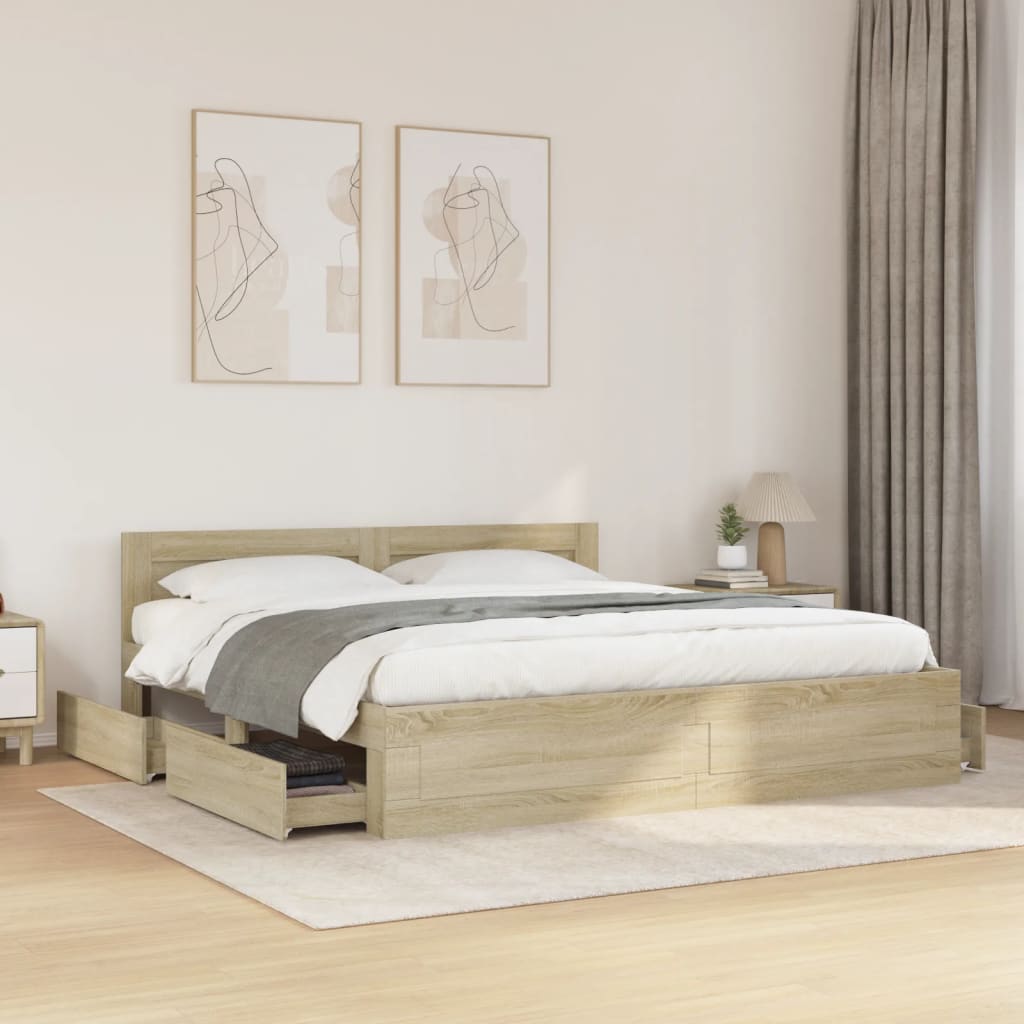 vidaXL Bed Frame with Headboard without Mattress Sonoma Oak 200x200 cm