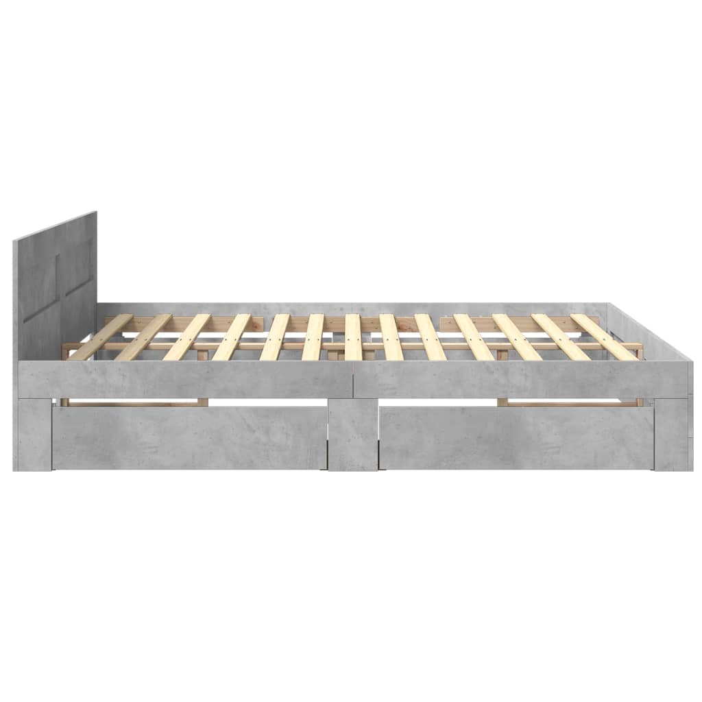 vidaXL Bed Frame with Headboard without Mattress Concrete Grey 200x200 cm