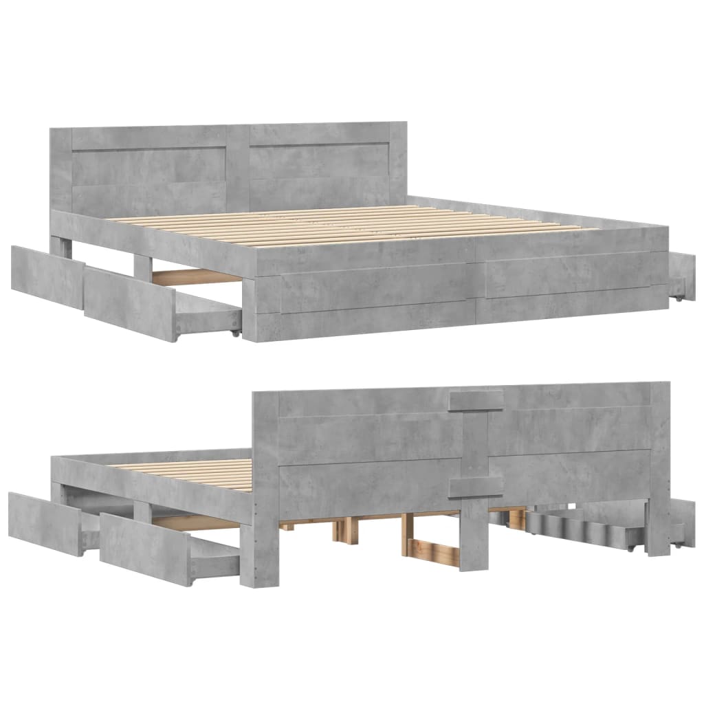vidaXL Bed Frame with Headboard without Mattress Concrete Grey 200x200 cm