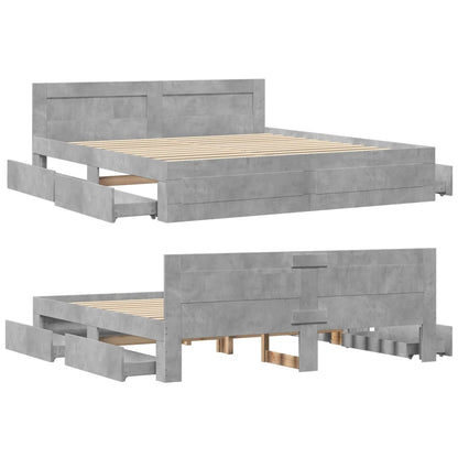 vidaXL Bed Frame with Headboard without Mattress Concrete Grey 200x200 cm