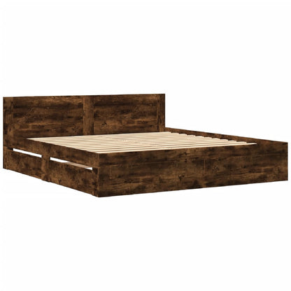vidaXL Bed Frame with Headboard without Mattress Smoked Oak 200x200 cm