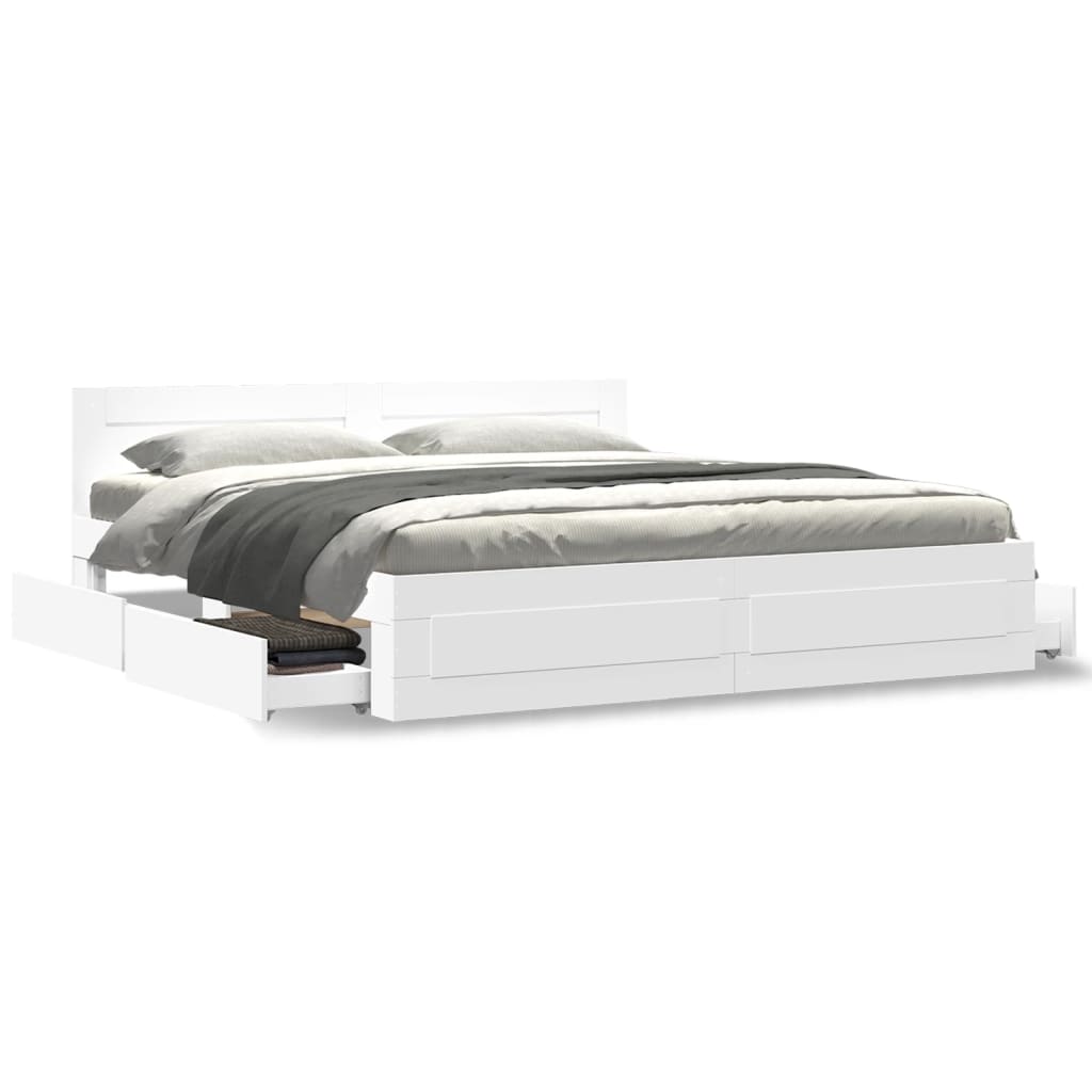 vidaXL Bed Frame with Headboard without Mattress White 180x200 cm Super King