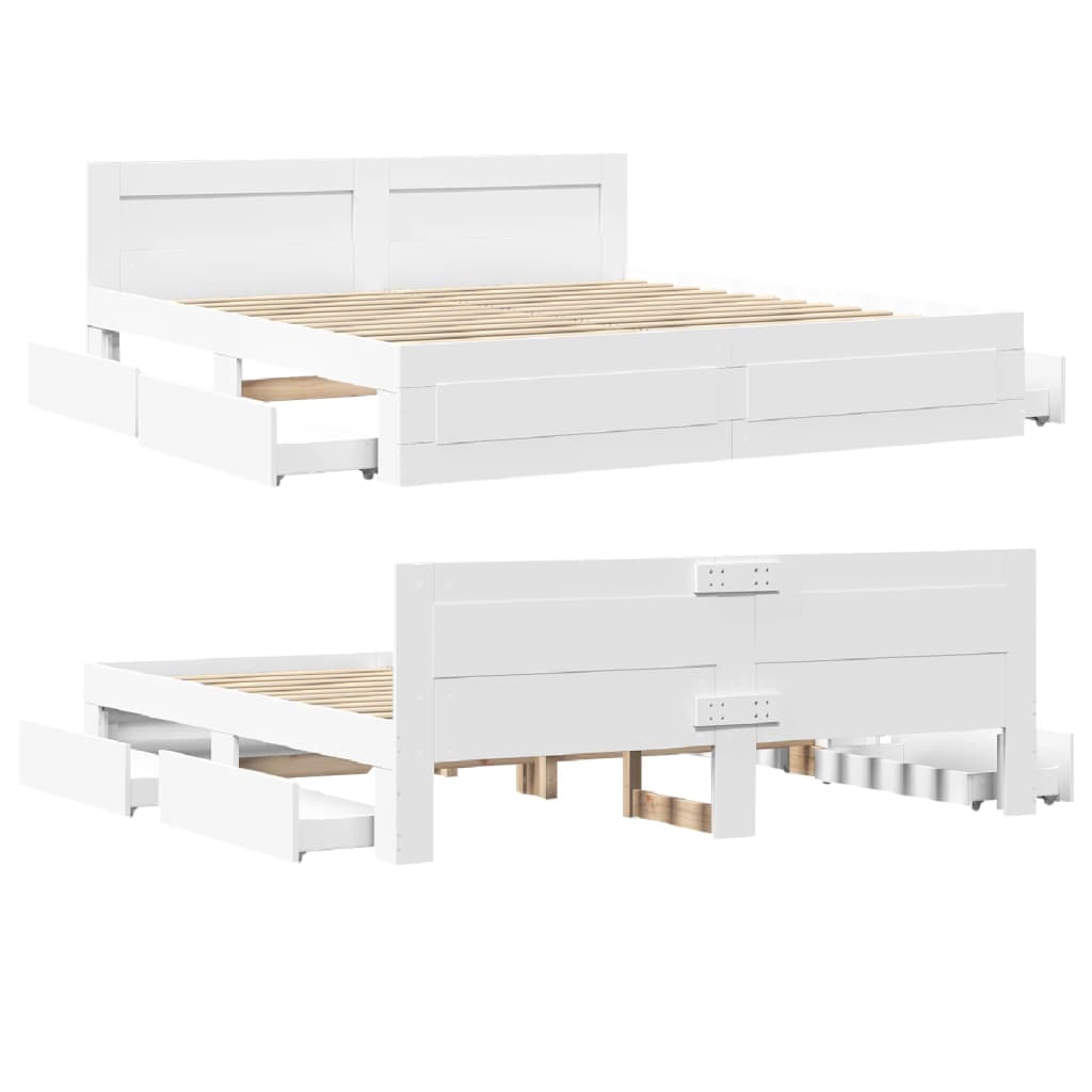 vidaXL Bed Frame with Headboard without Mattress White 180x200 cm Super King