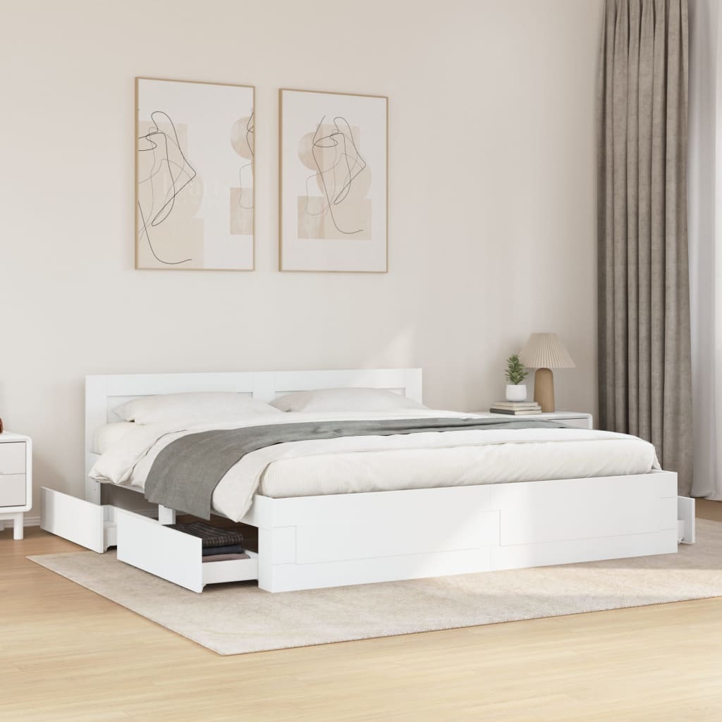 vidaXL Bed Frame with Headboard without Mattress White 180x200 cm Super King