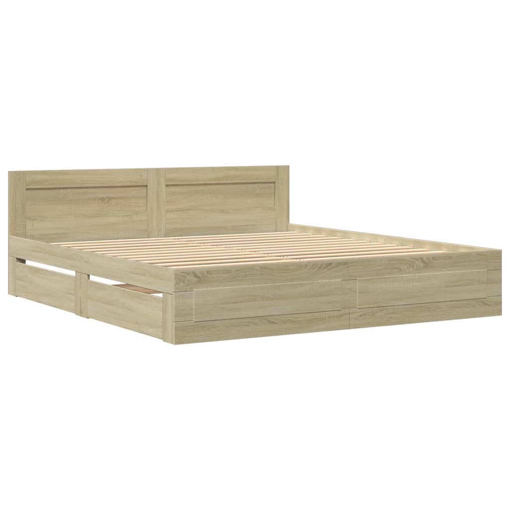 vidaXL Bed Frame with Headboard without Mattress Sonoma Oak 180x200 cm Super King