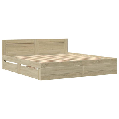 vidaXL Bed Frame with Headboard without Mattress Sonoma Oak 180x200 cm Super King