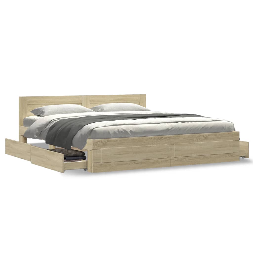 vidaXL Bed Frame with Headboard without Mattress Sonoma Oak 180x200 cm Super King