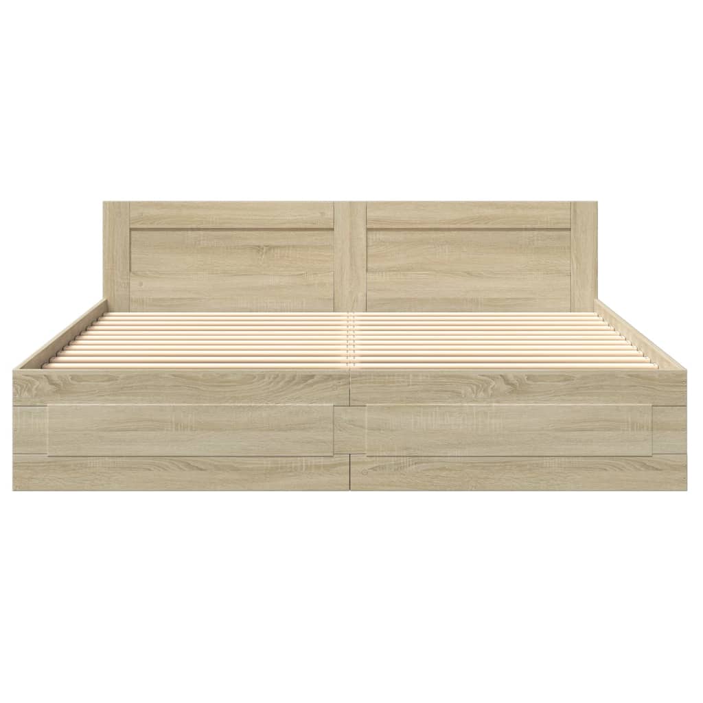 vidaXL Bed Frame with Headboard without Mattress Sonoma Oak 180x200 cm Super King