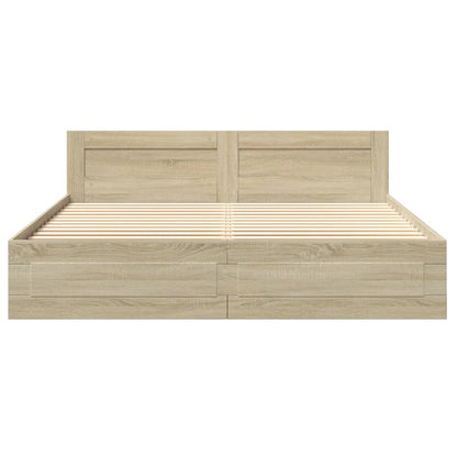 vidaXL Bed Frame with Headboard without Mattress Sonoma Oak 180x200 cm Super King