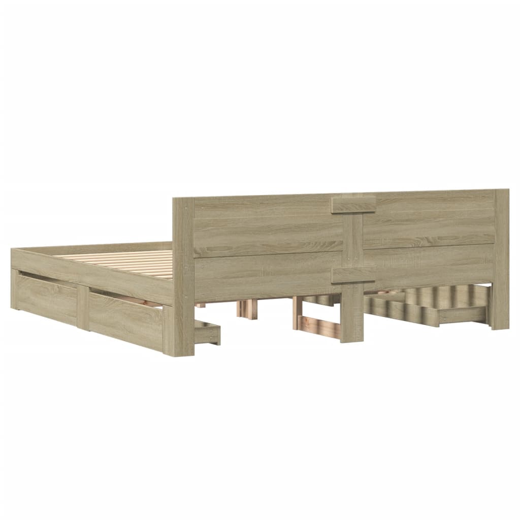 vidaXL Bed Frame with Headboard without Mattress Sonoma Oak 180x200 cm Super King