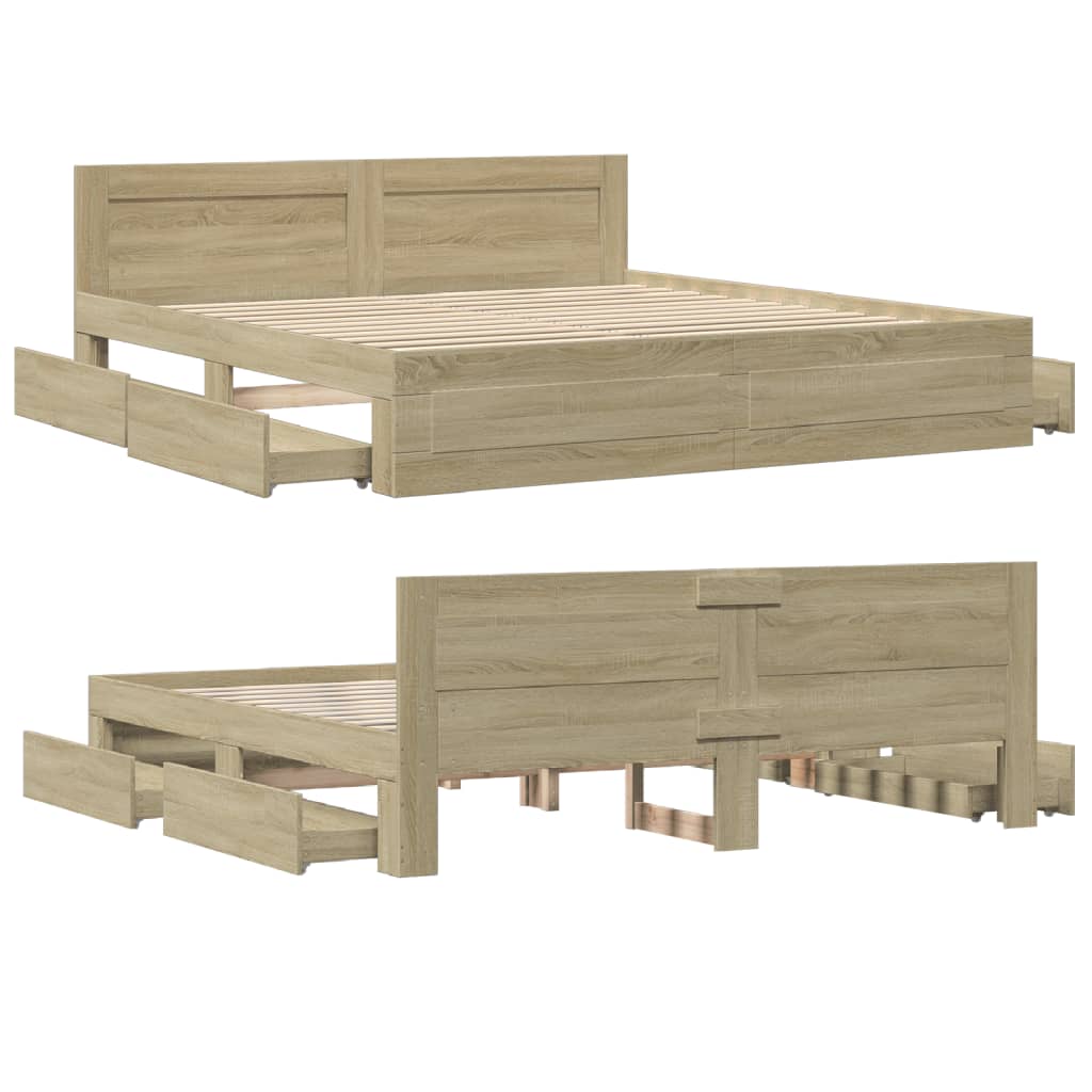 vidaXL Bed Frame with Headboard without Mattress Sonoma Oak 180x200 cm Super King