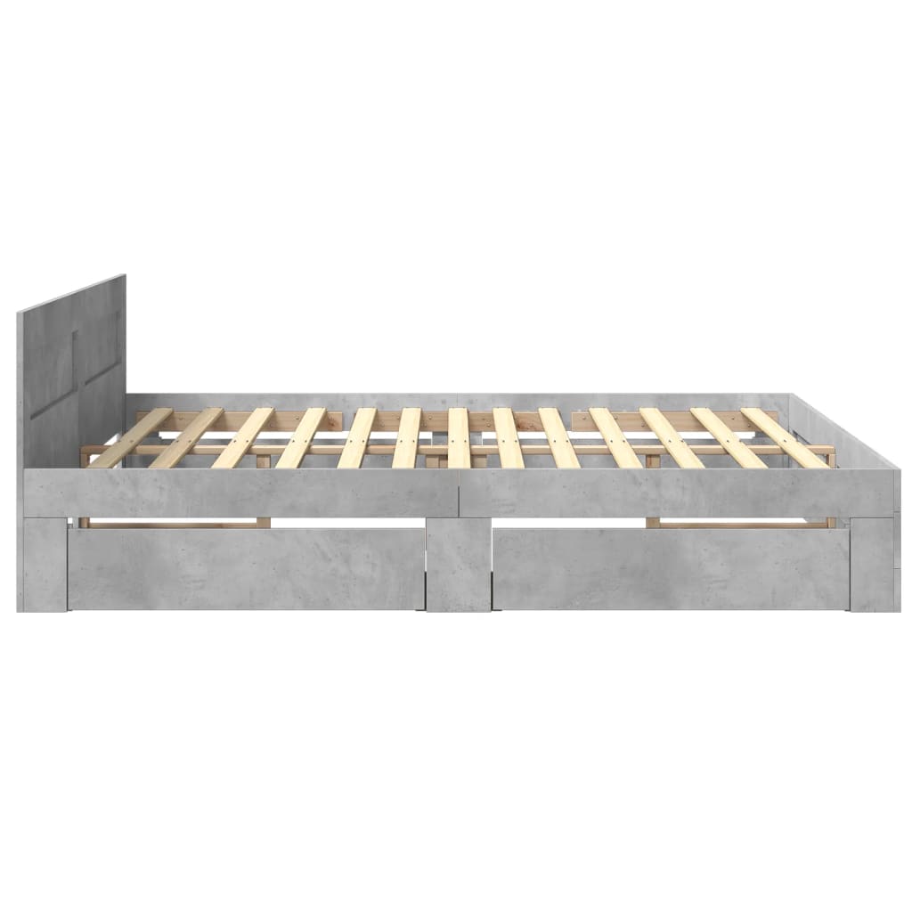 vidaXL Bed Frame with Headboard without Mattress Concrete Grey 180x200 cm Super King