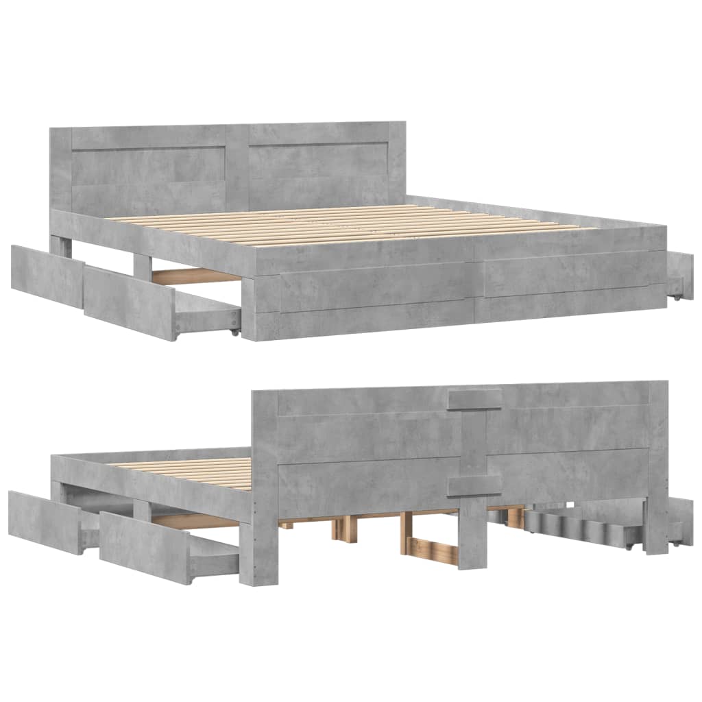 vidaXL Bed Frame with Headboard without Mattress Concrete Grey 180x200 cm Super King