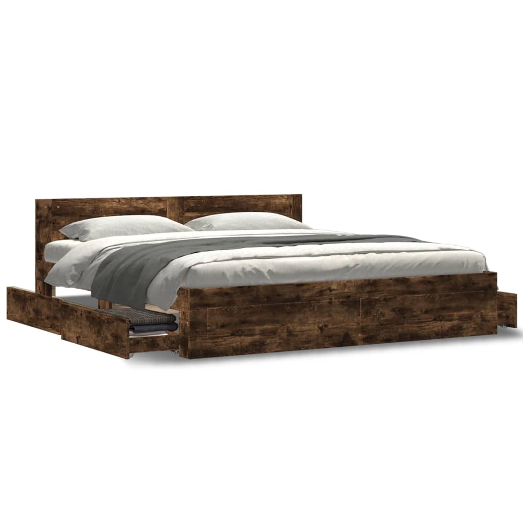 vidaXL Bed Frame with Headboard without Mattress Smoked Oak 180x200 cm Super King