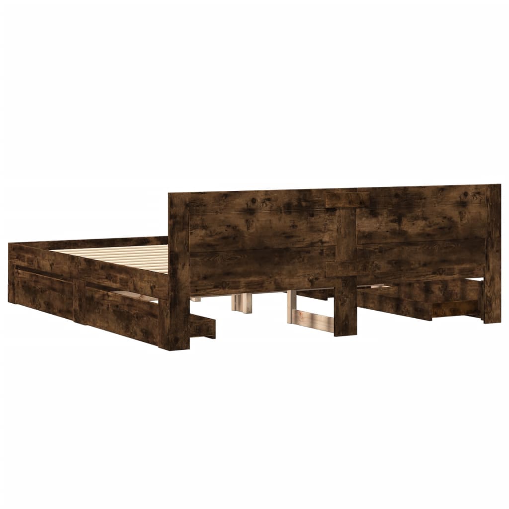 vidaXL Bed Frame with Headboard without Mattress Smoked Oak 180x200 cm Super King