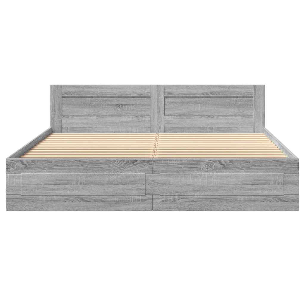 vidaXL Bed Frame with Headboard without Mattress Grey Sonoma 180x200 cm Super King
