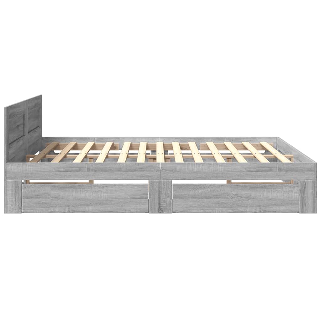 vidaXL Bed Frame with Headboard without Mattress Grey Sonoma 180x200 cm Super King