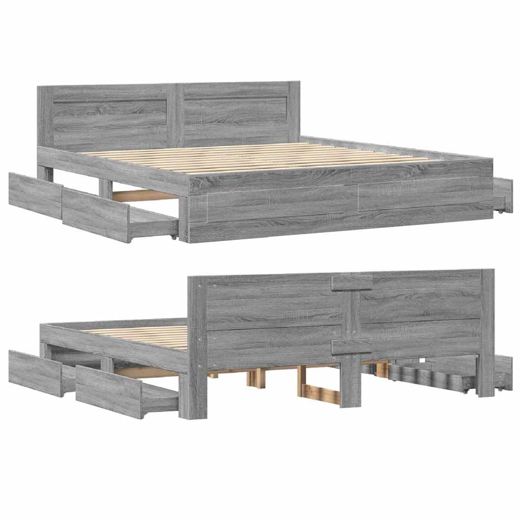 vidaXL Bed Frame with Headboard without Mattress Grey Sonoma 180x200 cm Super King