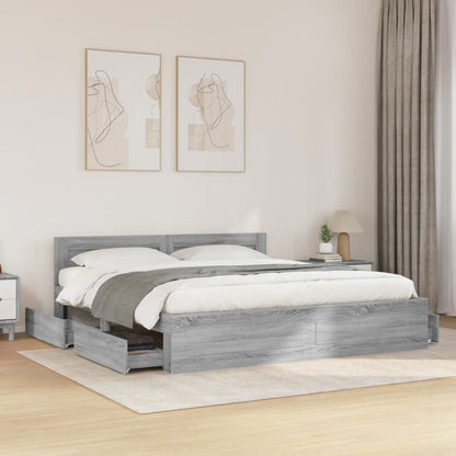 vidaXL Bed Frame with Headboard without Mattress Grey Sonoma 180x200 cm Super King