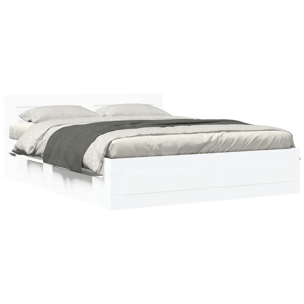 vidaXL Bed Frame with Headboard without Mattress White 160x200 cm